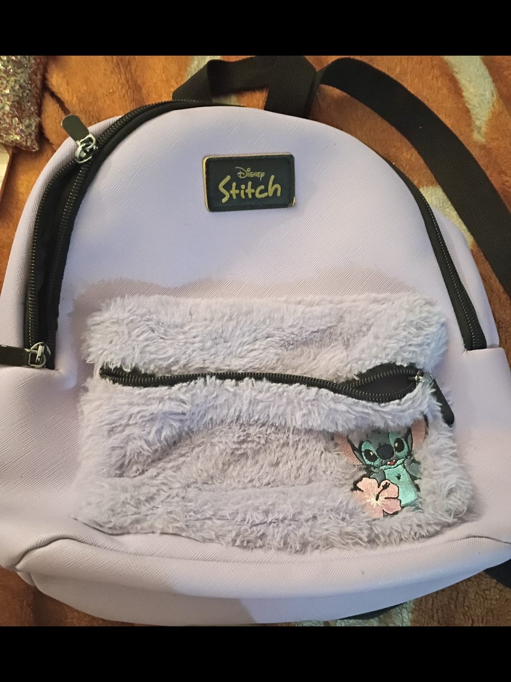 Disney Lilo & Stitch Lavender Mini Backpack with Fuzzy Pocket (Hard to Find!)